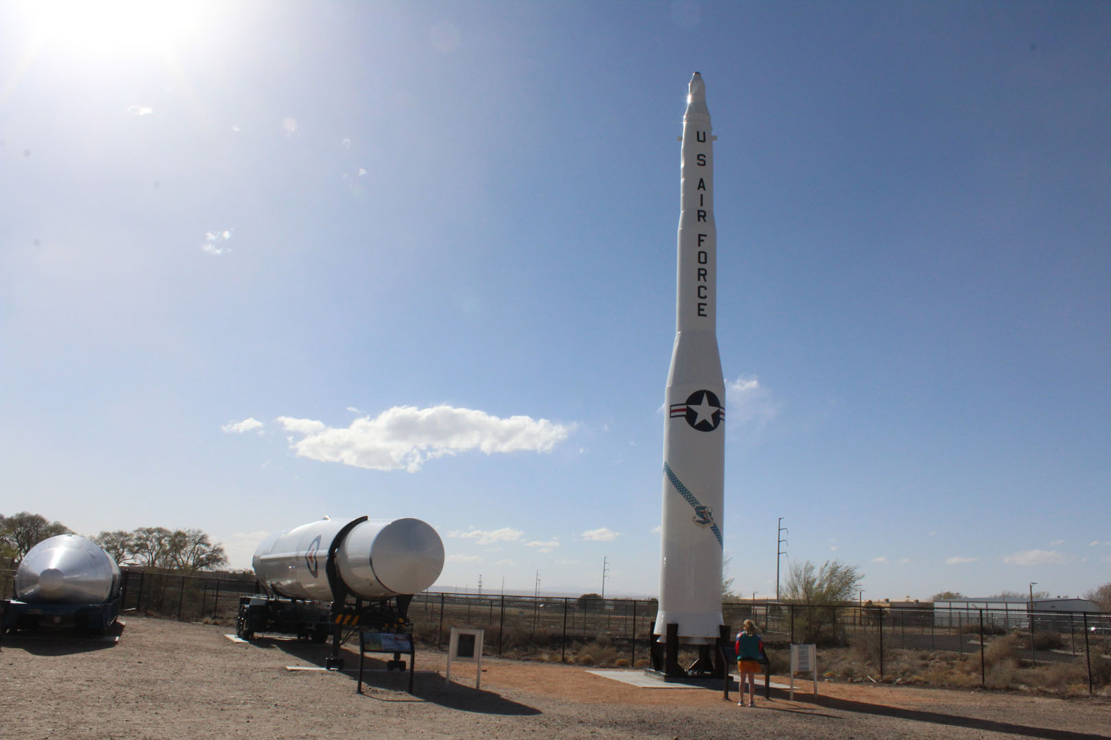 Beatrice Rousell '24 stands in front of a retired rocket at Albuquerque's National Nuclear History Museum in March 2023. Photo submitted by Zeke Lloyd ’24.